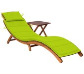 Tumbona de jardín con mesa y cojín de madera de acacia