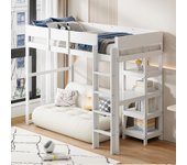 Cama altillo de madera 90x200 cm - con estantes y somier - blanco