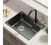 Auralum max fregadero de cocina 1 seno 62*45*21cm fregadero de cocina de acero inoxidable pvd nano lavabo sobre encimera, gris negro