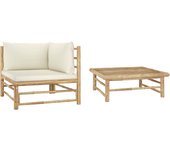 Maison exclusive - set de muebles de jardín 2 piezas bambú y cojines blanco crema