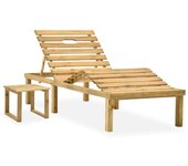 Tumbona de jardín con mesa y cojín de madera de pino impregnada