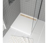 Plato de ducha acrílico blanco 90x90x4 cm + rejillas lineales cromada y oro cepillado - whiteness ii