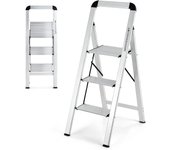 Costway escalera de 3 peldaños, taburete plegable de aluminio hasta 150 kg con pedal y almohadillas de pie antideslizantes, marco de aluminio fuerte y