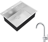 Auralum max fregadero cocina empotrado,1 bandeja,60*49*20cm,acero inoxidable 304,silver+grifo de cocina cromado giratorio 360° agua fría / caliente