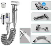 Pistola rociadora de alta presión para inodoro montado en la pared, válvula de descarga angular doméstica, manguera retráctil, plata galvanizada