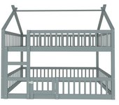 Cama alta para niños en madera maciza, gris, 140 x 200 cm