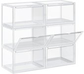 Pack de 6 cajas apilables de zapatos talla 46, organizadores con puerta transparente, 36x28x22 cm, transparente