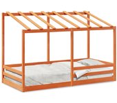 Cama infantil con techo madera maciza pino marrón 100x200 cm