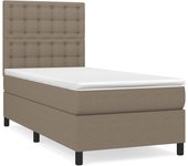 Cama con somier tapizado y colchón de tela gris topo de 90x200 cm