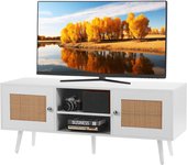 Vevor soporte blanco de tv de ratán, mueble de tv bohemio, soporte de tv de estilo moderno de 1200 × 400 × 490 mm, consola de tv de ratán con estantes