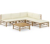 Maison exclusive - set de muebles de jardín 6 piezas bambú y cojines blanco crema
