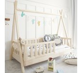 Cama cabaña 90x190 con barandilla y somier patas de 10 cm thaïs madera