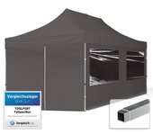 3x6 m carpa plegable, economy aluminio 32mm, 4 laterales con ventanas panorámicas, gris oscuro