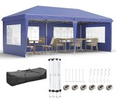 Carpa plegable outsunny acero, tela oxford azul 585x295x270 cm