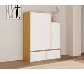 Armario vestidor con 3 puertas, 1 perchero y 2 compartimentos para zapatos - blanco y natural - nyvela