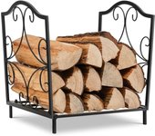 Soporte para leña de acero inoxidable resistente con patas elevadas, motivos elegantes, carga de 60 kg, sirviente chimenea para interior exterior