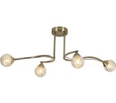 Plafón lámpara de techo de metal color cuero/dorado y 4 tulipas de metal transparente. led g9. ref mx0096-4 ab