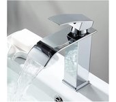 Grifo de lavabo moderno en cascada plateado, grifo mezclador para lavabo de baño, grifo de cascada,no incluye tuberías de agua