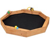 Relaxdays arenero niños, octogonal, 4 bancos, con forro, 22,5 x 160 x 160 cm, cajón de arena, madera de abeto, natural
