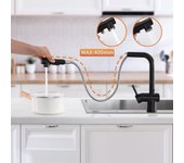 Lonheo max mezclador de cocina negro 7-forma con 2 funciones ducha extraíble grifo de fregadero giratorio 360° de inox con barbón desmontable