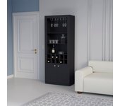 Mueble bar nebo en melamina con 4 estantes , 2 puertas , 10 portabotellas y 8 portacopas , negro , 190 cm x 75 cm x 36.5 cm