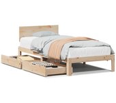 Cama para adulto | cama individual | estructura de cama con cajones madera maciza pino 90x190 cm cfw84270
