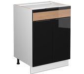Vicco mueble bajo de cocina fame-line, roble negro alto brillo, 60 cm con cajón, sin encimera