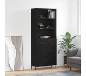 Aparador alto | aparador de comedor | armario de cocina madera contrachapada negro 69,5x34x180 cm cfw44913
