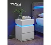 Mesita de noche con luz led multicolor, 3 cajones y estilo moderno - mesa auxiliar de 35 x 40 x 55 cm, blanco