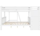 Cama litera para niños, cama triple multifuncional de madera de pino, con escaleras y almacenamiento, blanco