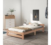 Cama con cabecero - 90 x 200 cm - madera maciza - somier de láminas - color natural