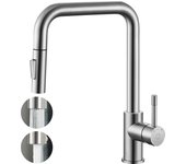 Grifo de cocina monomando con ducha extraíble cecipa max grifo para fregadero giratorio 360° de acero inoxidable - grifo con burbuja extraíble - cepil