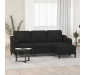 Sofá 3 plazas con reposapiés negro 180 cm tela