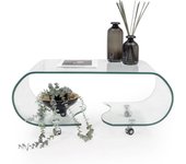 Mesa de centro con ruedas y cristal curvado de una pieza coffee transparente de 90x50x38 cm