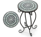 Mesa auxiliar de mosaico, mesa auxiliar redonda con bandeja de azulejos y marco de metal resistente, soporte para plantas, apto para balcón 30x30x50cm