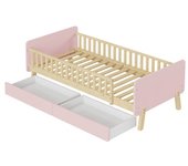 Cama infantil 90x190 cm de madera maciza rosa con 2 cajones y somier