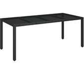 Mesa de jardín con tapa de cristal negro 190x90x75cm mimbre resina