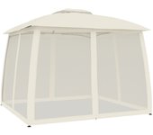 Tienda de jardín | cenador de doble techo paredes de malla acero crema 2,93x2,93 m cfw310778