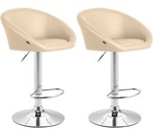 Juego de 2 taburetes de bar sillas altas de diseño moderno en pvc color crema y metal cromado 10_0004348