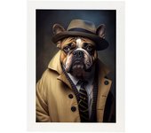 Nacnic lámina bulldog 2 intelectual en estilo fotografía a todo color divertidas ilustraciones de animales con ropa humana diseño y a3 marco blanco