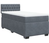 Cama con somier tapizado y colchón de terciopelo gris oscuro 90x190 cm