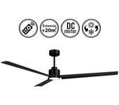 Ventilador de techo con luz silencioso dc con mando anne negro 160 cm invierno-verano color luz regulable