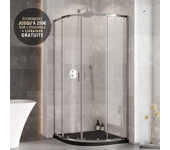 Cabina de ducha 80x80cm cromada semicircular zarya - con plato efecto piedra negro extraplano axim black y sifón free