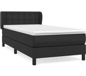 Cama con somier tapizado y colchón de polipiel negra 90x190 cm