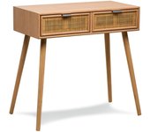 Mesa consola 2 cajón en madera y ratán