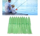 10 señuelos de calamar de 30 cm de silicona realistas y luminosos con forma de falda de calamar y anzuelo (verde)