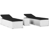 3 piezas tumbona de jardín | tumbona de exterior | sillas y mesita ratán sintético blanco cfw599795