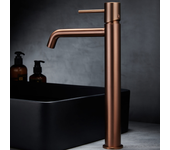 Imex - grifo monomando lavabo caño alto | grifo baño mezclador agua fria y caliente | serie monza | color oro rosa cepillado