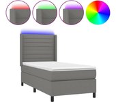 Cama con somier, colchón y luces led, tela gris oscuro, 90x190 cm