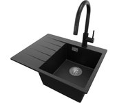 Primagran fregadero granito negro metallic 62x50cm, fregadero cocina 1 seno + grifo 40x22cm + sifón, fregadero sobre encimera al mueble 40cm - sydney